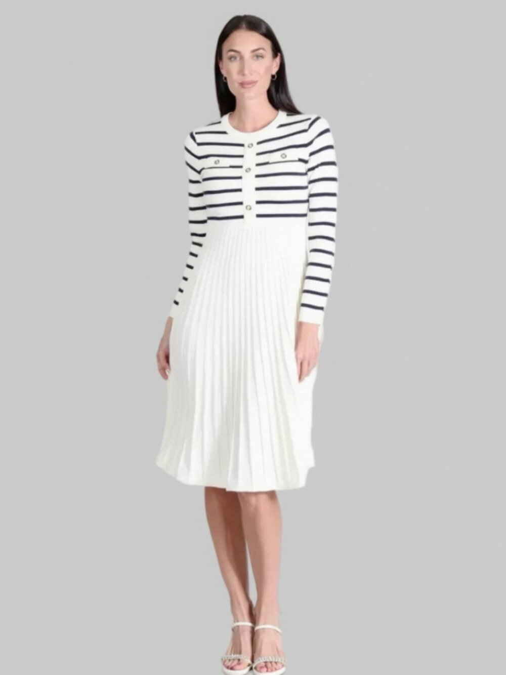 Jean-Pierre Klifa cream and navy dress, size L, NEW WITH TAGS!